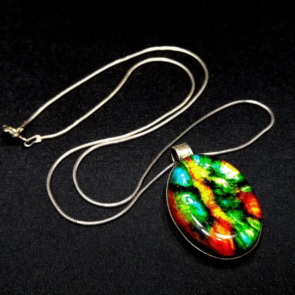 Vintage Italy Art Glass Pendant, Sterling Silver, 1970s Vintage Jewelry - Picture 3 of 10